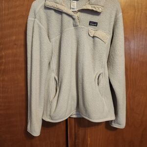 Patagonia Jacket Womens XL Cream Raw Linen Re-Tool Snap-T Fleece Pullover Hiking